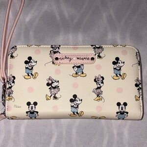 Disney Cream and Pink Mickey & Minnie Zip Wallet